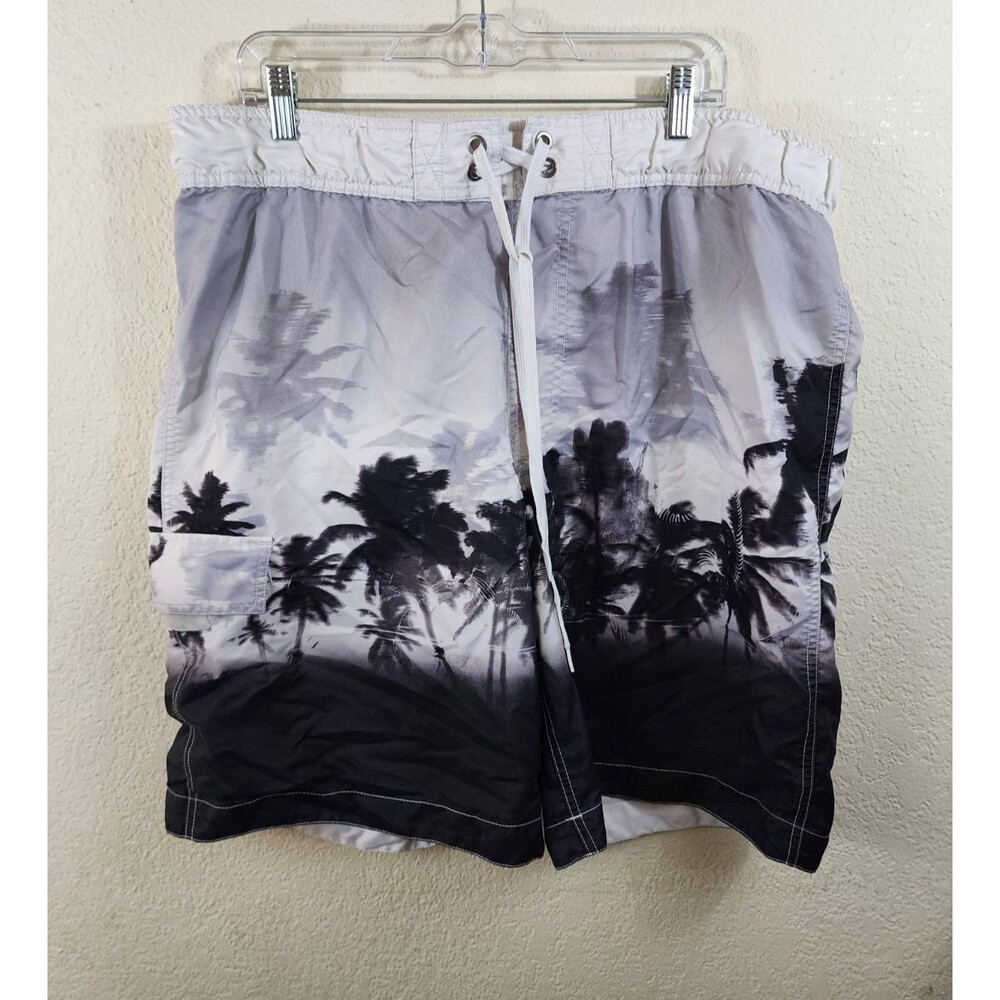 Mossimo Supply Co. Mens XL Gray Swim Trunk Board Shorts Surf Pants Palm Trees